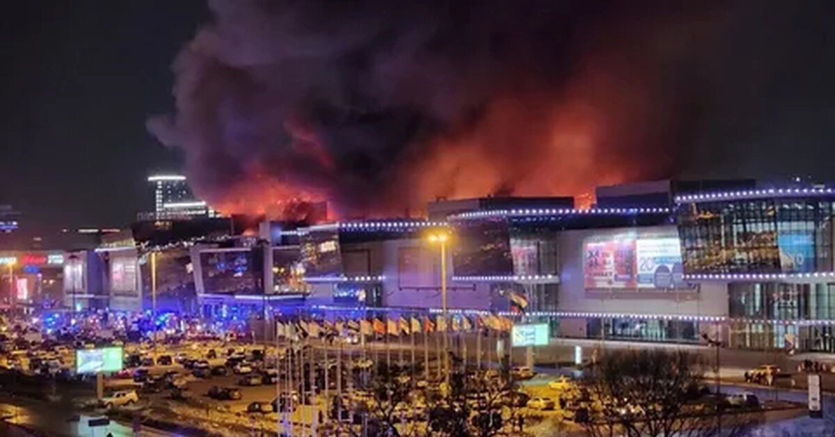 Пожар в здании Crocus City Hall 22 марта 2024 года. Фото: соцсети