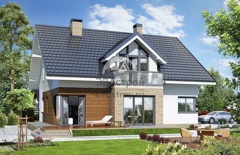Проект дома 206 м2 с мансардой, гаражом, кабинетом и балконом из керамических блоков - 104-52