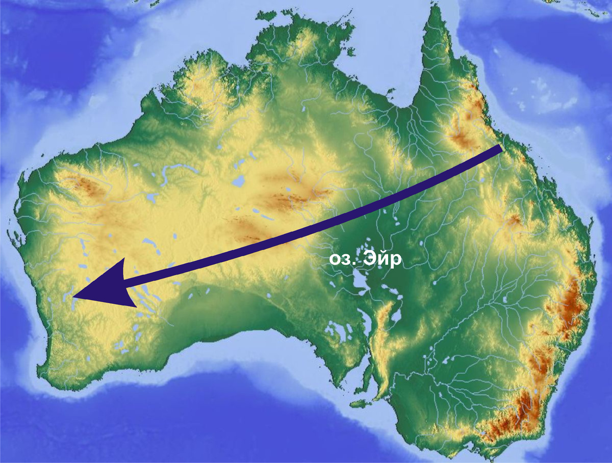 Рис. 2. Карта рельефа Австралии. 