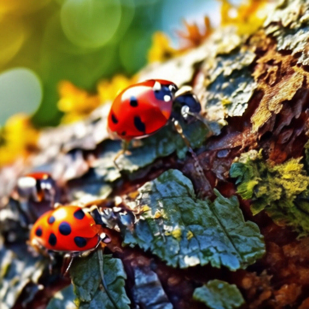 Автор Мила V.    всюду жизнь : божьи коровки, жучки, бабочки ,ползают по  коре векового дуба, крупный план, трещины, морщины, серый мох,  ультра детализация, макросъёмка, блики солнца на чешуйках коры, акварель,прорисовка цветной тушью, светло и радостно.