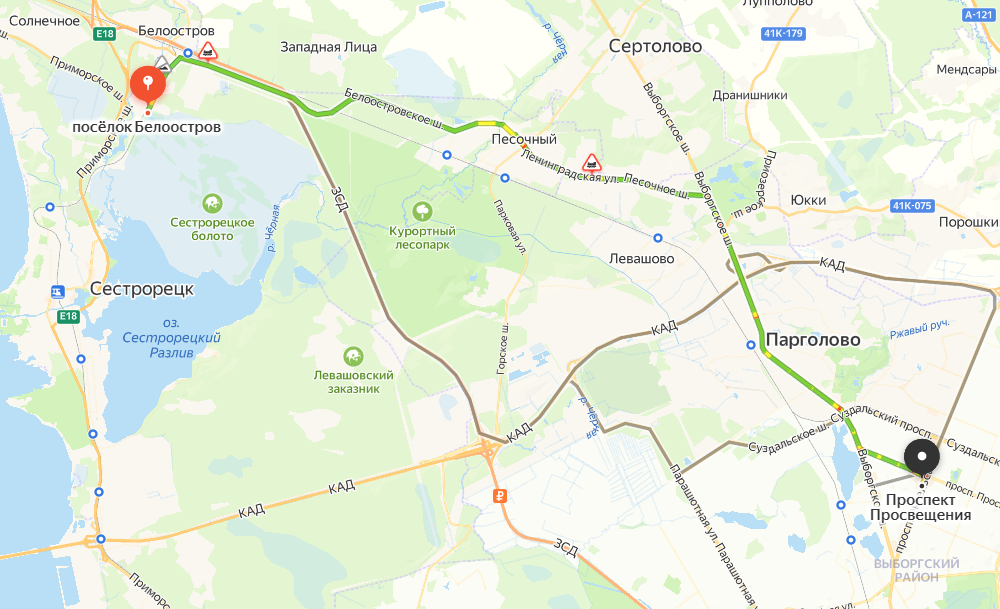 Даже от метро "Проспект Просвещения" придётся ехать минут сорок. 