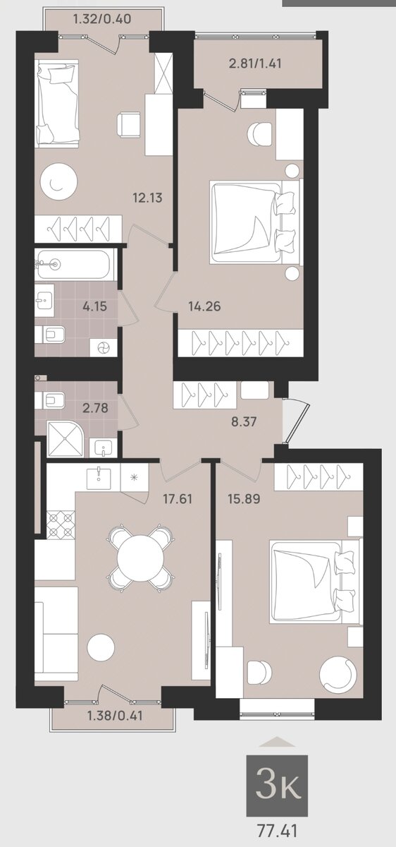 3кк в ЖК Этюд