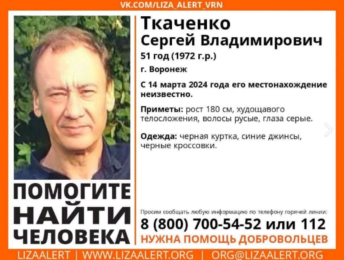 Воронежские волонтеры открыли поиски без вести пропавшего 51-летнего  мужчины с серыми глазами | «Воронежские новости» | Дзен