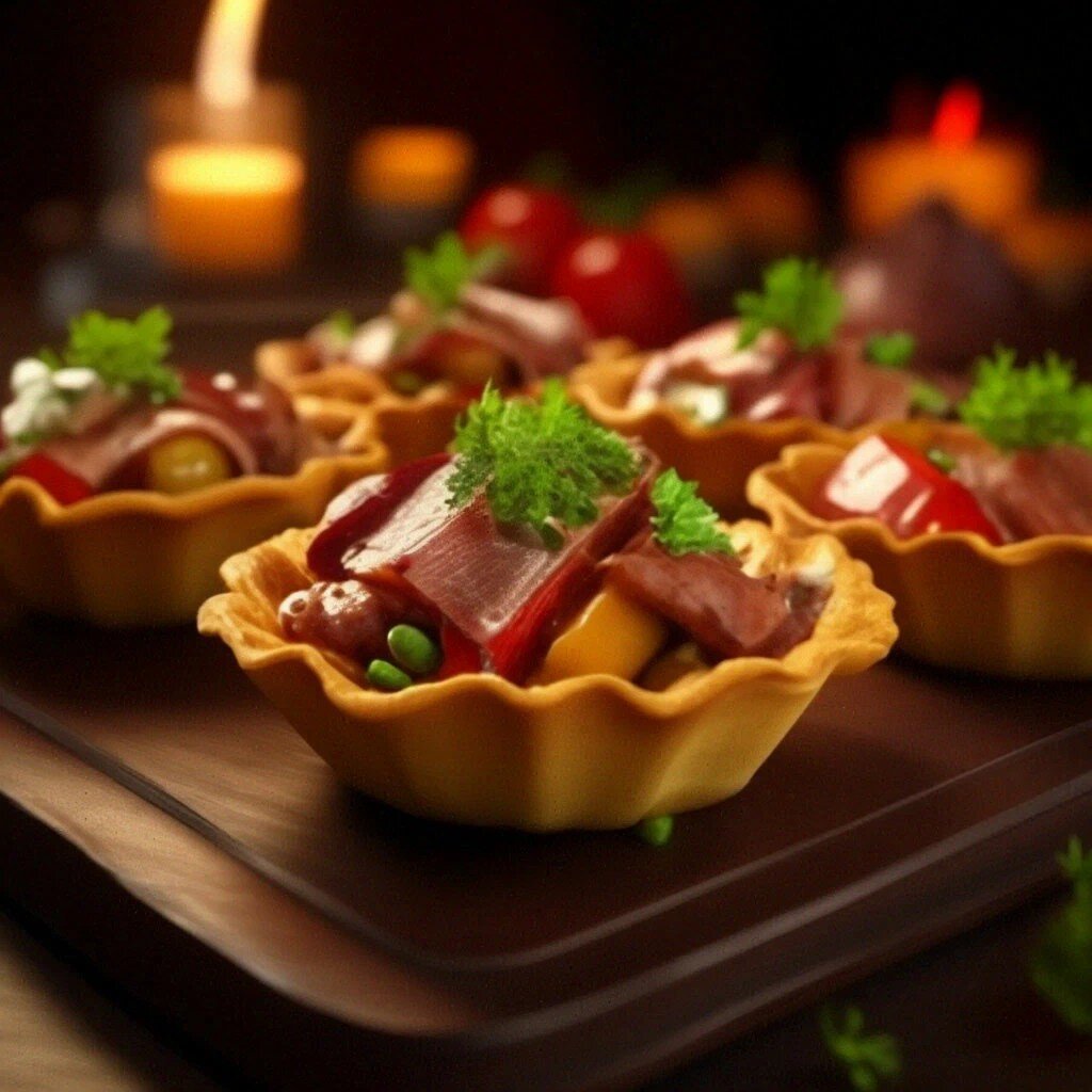 Тарталетки с мясом и овощами 