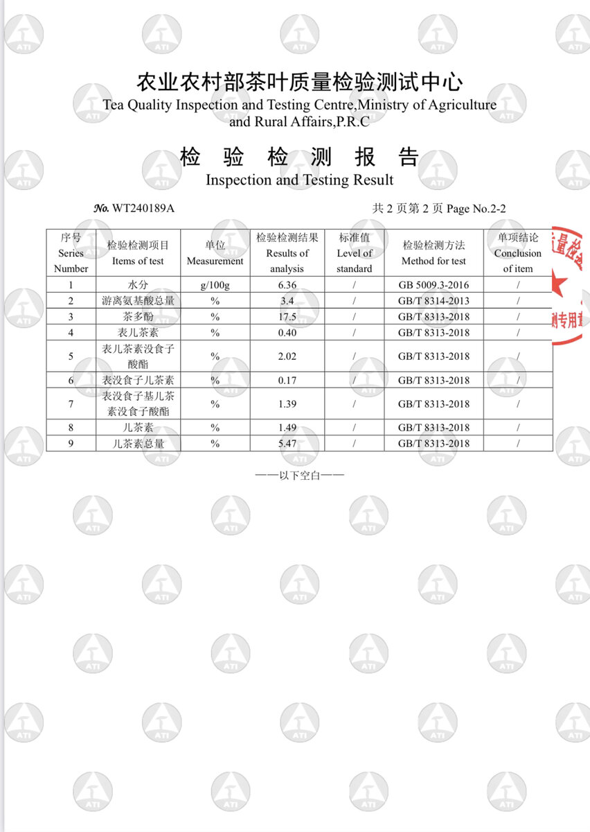 Результаты исследований компании Soma в Китайском национальном исследовательском Центре по контролю качества чая Министерства сельского хозяйства КНР 
