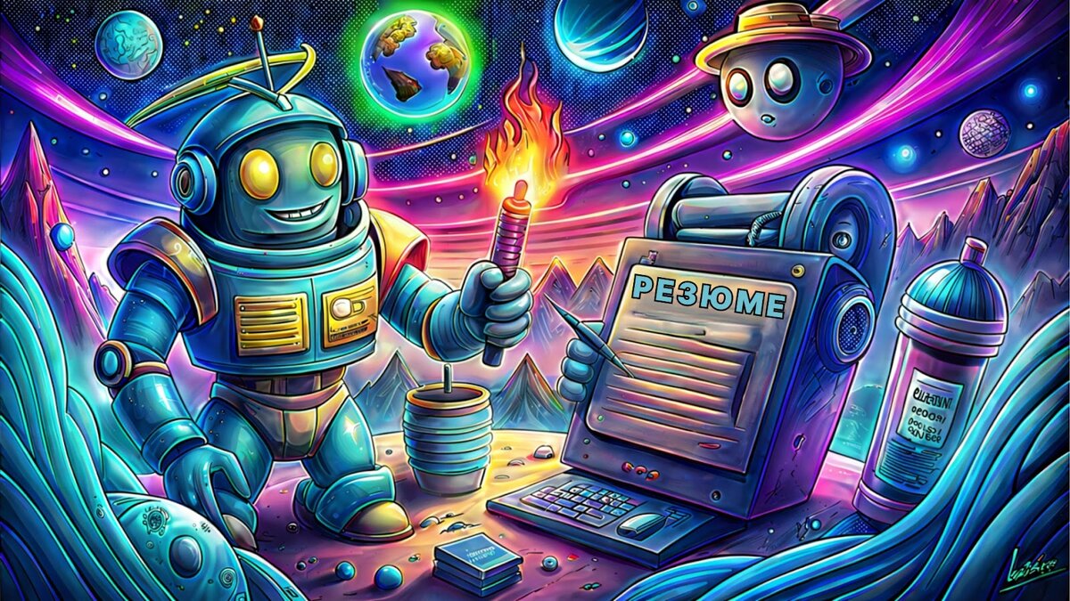 Иллюстрация на тему - нейросеть создает резюме.