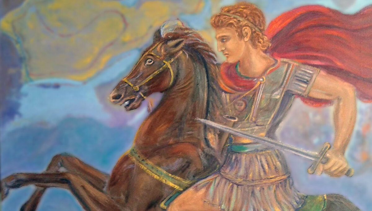 Александр на своём знаменитом коне Буцефале