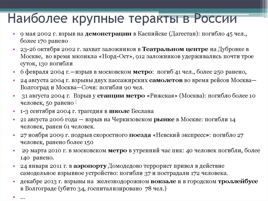 Сообщение примеры террористических актов и их последствия