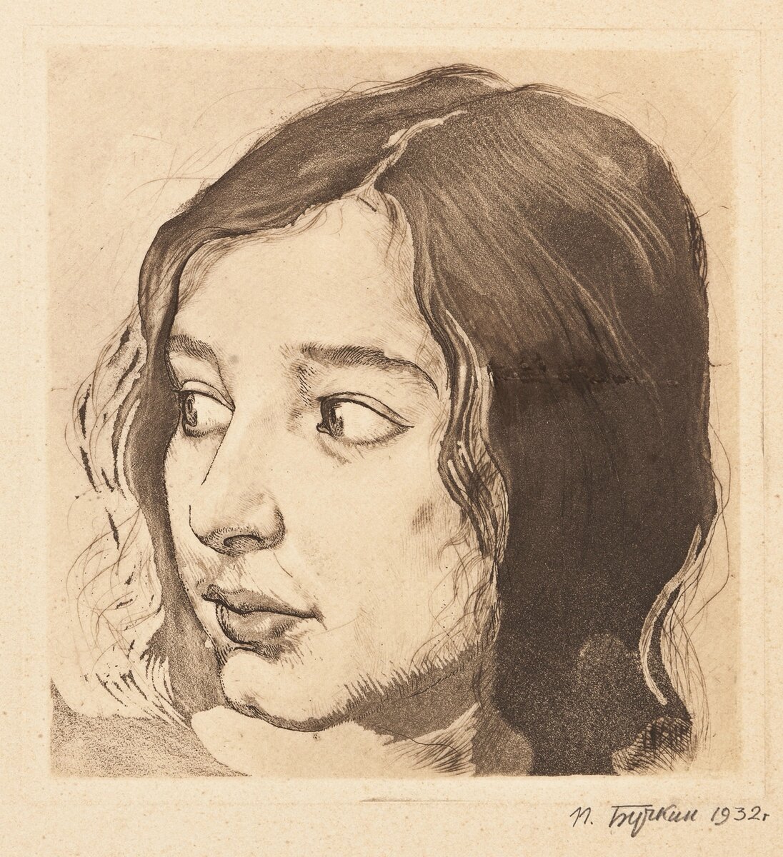 Петр Дмитриевич Бучкин (1886–1965) 
Портрет Л. И. Бродской
1932
Картон, офорт, акватинта, сухая игла
НИМ РАХ