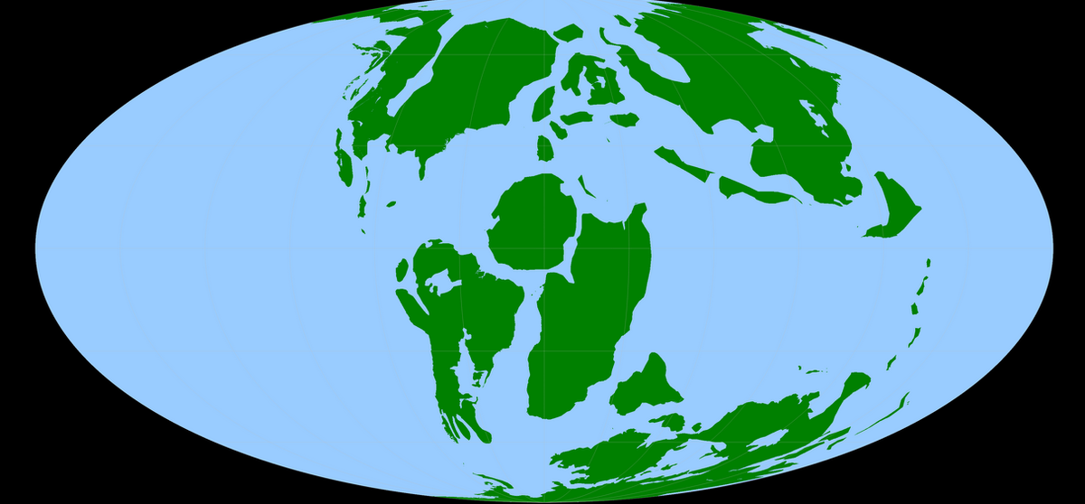 Источник: ruserdce.ru | Так выглядело расположение континентов около 100 млн лет назад, как раз во время мелового периода, когда существовали динозавры