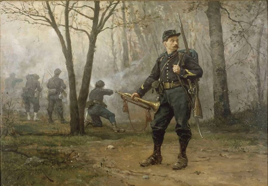 Пеший егерь в походной форме в 1870 году с картины Этьена Проспера Берн-Белькура.