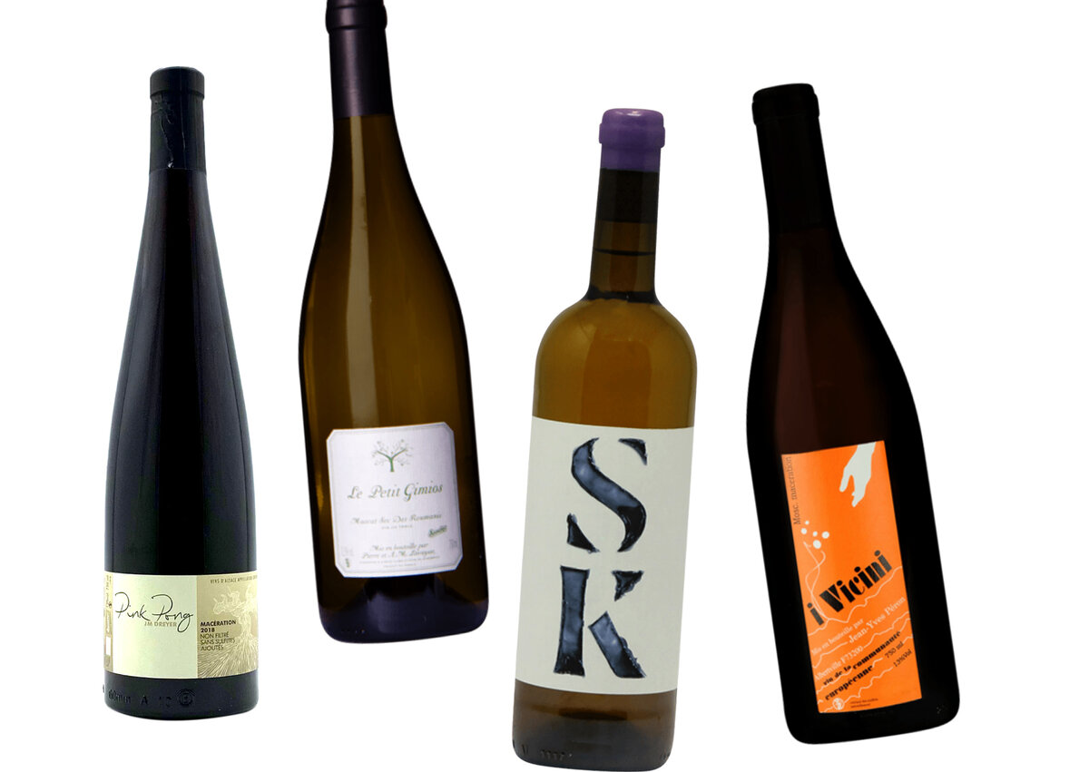  Слева направо: Jean-Marc Dreyer Pink Pong; Le Petit Gimios Muscat Sec; Partida Creus SK Moscatel; Jean-Yves Peron I Vicini