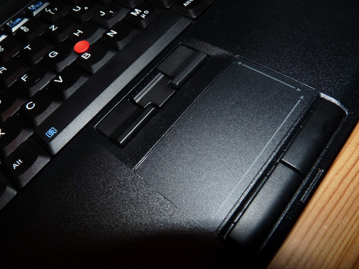 Красная кнопка трекпойнта и тачпад (панель справа внизу). Изображение: Sloesch, CC BY-SA 3.0, commons.wikimedia.org