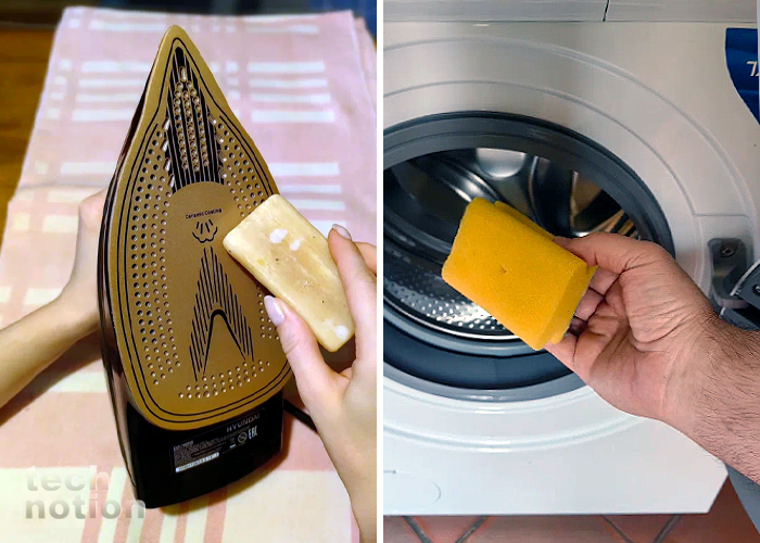 Зачем натирать утюг мылом, а губку класть в стиральную машинку? 10 хитростей хорошей хозяйки (Утюг паровой Hyundai H-SI01338) / Изображение: дзен-канал technotion 