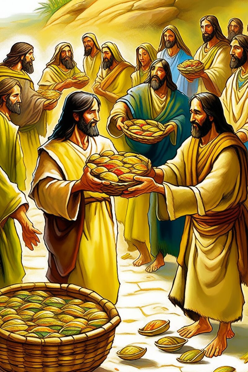 И ели все и насытились; и набрали оставшихся кусков двенадцать корзин полных