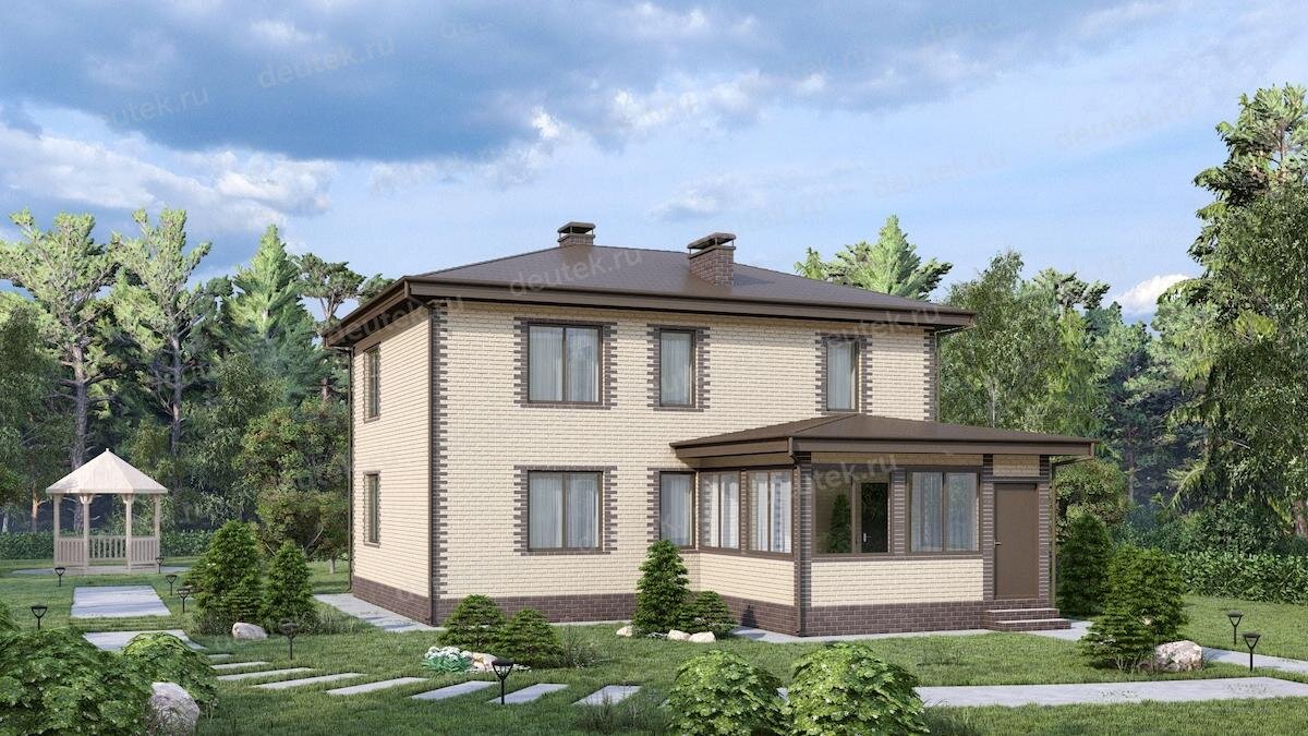 Проект двухэтажный жилого дома 140 м2 из газобетона с террасой - DTE-200