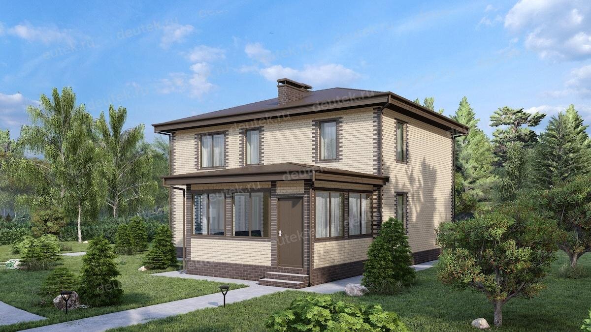 Проект двухэтажный жилого дома 140 м2 из газобетона с террасой - DTE-200