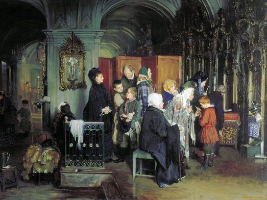 А. И. Корзухин "Перед исповедью" (1877)