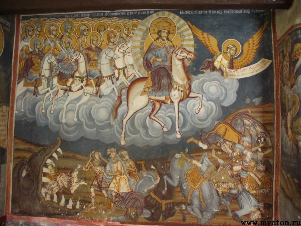  Христос на белом коне. Монастырь Филофей. Афон.