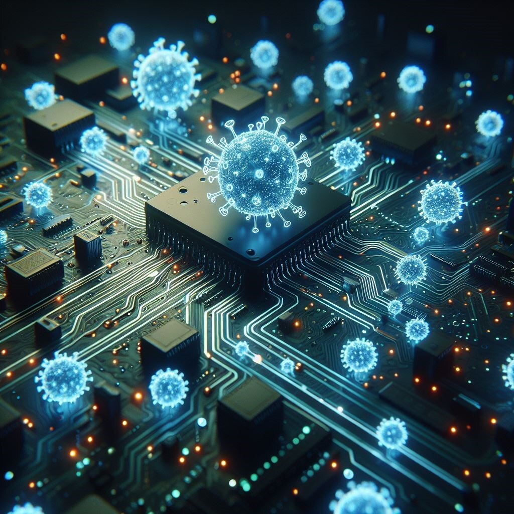 Вирус в компьютере - это программный код. Он не является частицей.