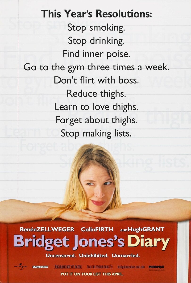 Постер фильма "Дневник Бриджит Джонс" на английском языке.