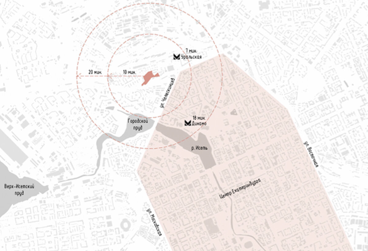 Схема расположения локации. Участок под застройку выделен более ярким цветом