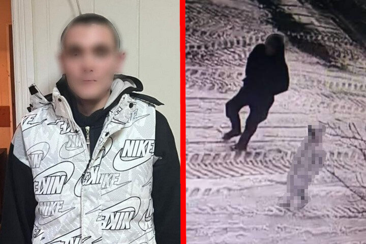 Насильник увязался за девочкой, когда та шла домой, и заманил ее в подвал. Справа - задержанный в отделе полиции, слева - реальные кадры с камеры наблюдения