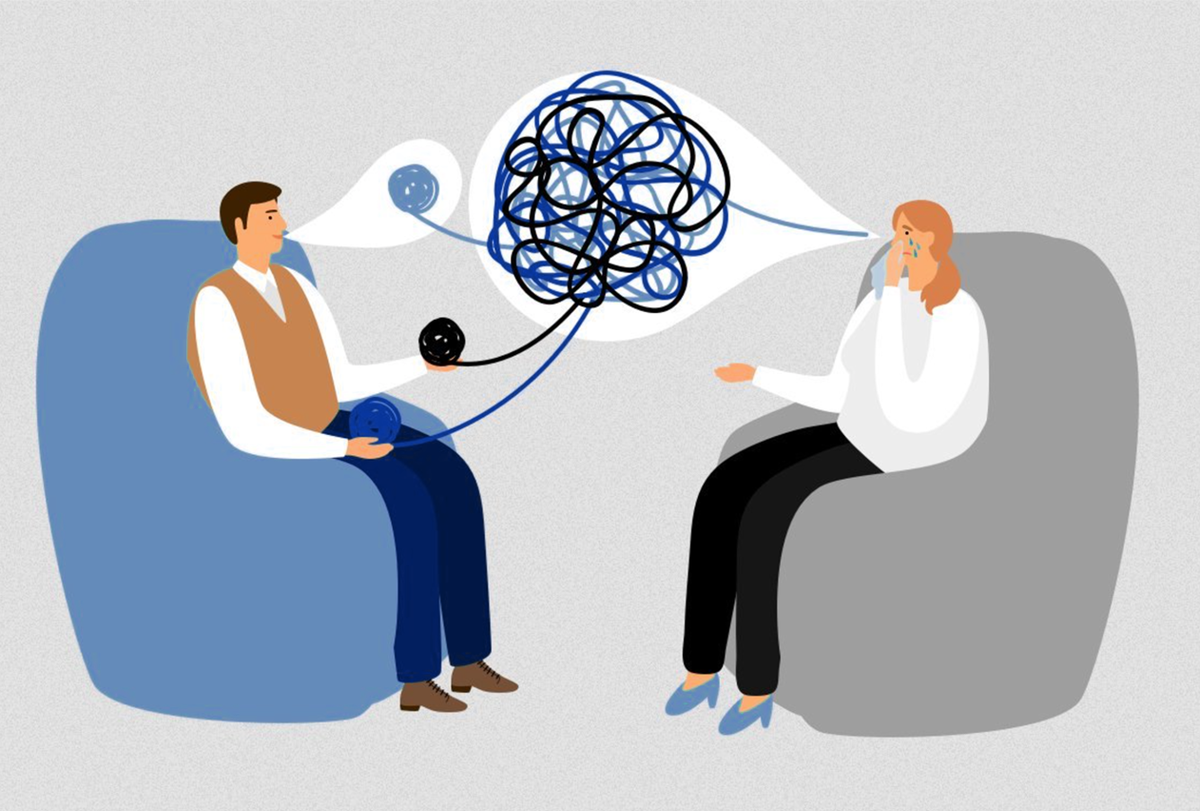 Психолог обсуждает с клиентом его запрос. Изображение с polinka.top