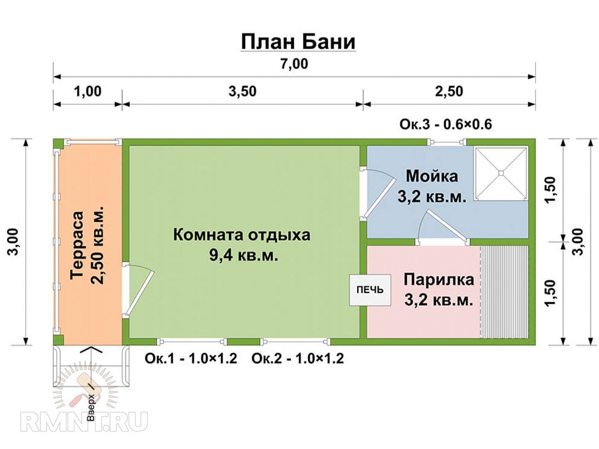 Планировка бани 6х3 с комнатой отдыха