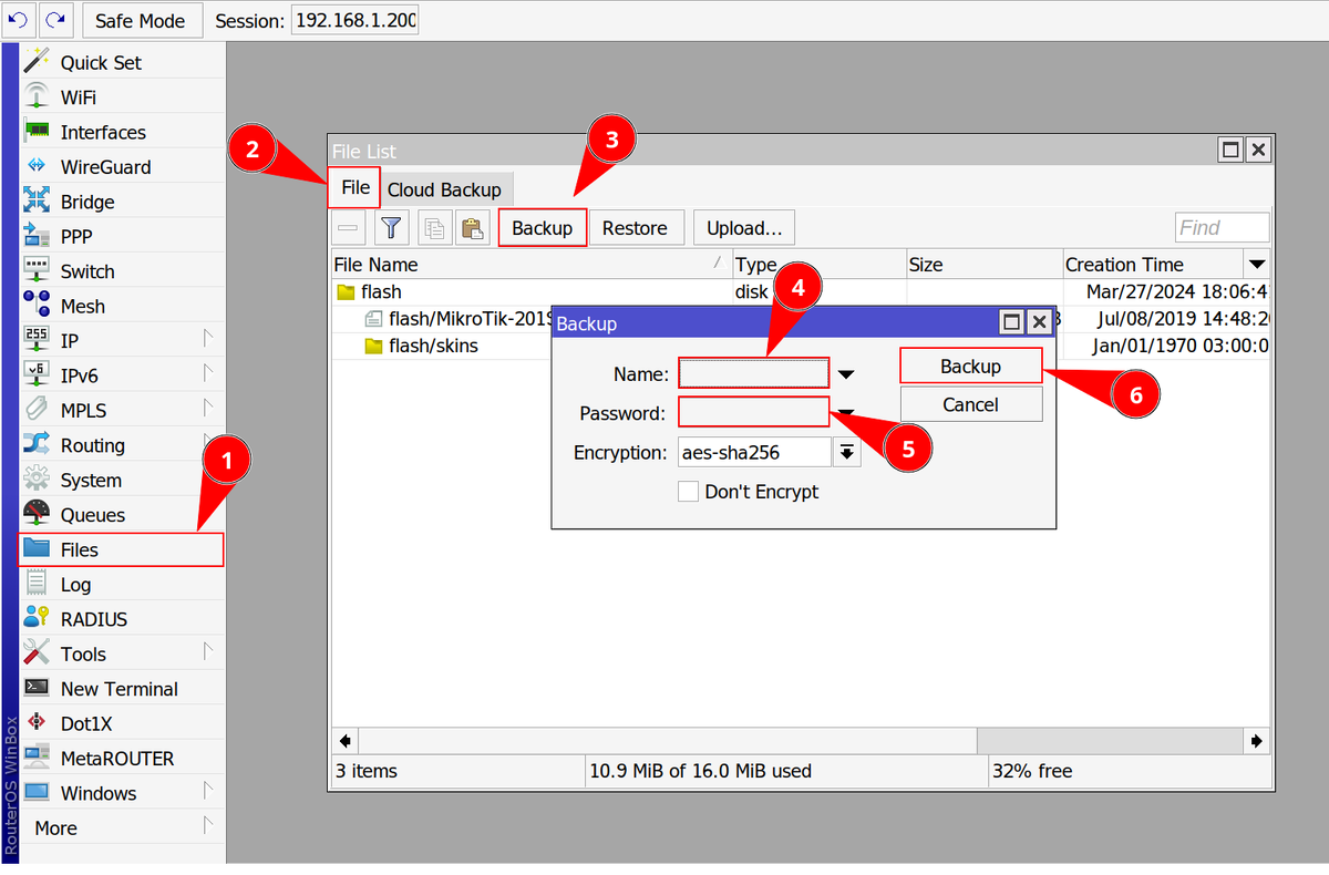 Шаги создания резервной копии