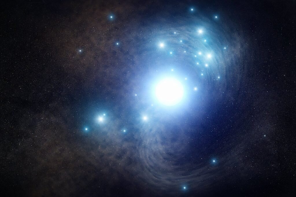    This is an artist's impression of a blue supergiant star that once existed inside a cluster of young stars in the spiral galaxy NGC 3938, located 65 million light-years away. It exploded as a supernova in 2017, and NASA/ESA Hubble Space Telescope archival photos were used to locate the doomed progenitor star, as it looked in 2007. The star may have been 50 as massive as our Sun and burned at a furious rate, making it hotter and bluer than our Sun. It was so hot, it had lost its outer layers of hydrogen and helium. When it exploded in 2017, astronomers categorised it as a Type Ic supernova because of the lack of hydrogen and helium in the supernova's spectrum. In an alternative scenario (not shown here) a binary companion to the massive star may have stripped off its hydrogen and helium layers. Links: NASA Press Release Astronomers find a supernova's progenitor star in Hubble images  Александр Шереметьев