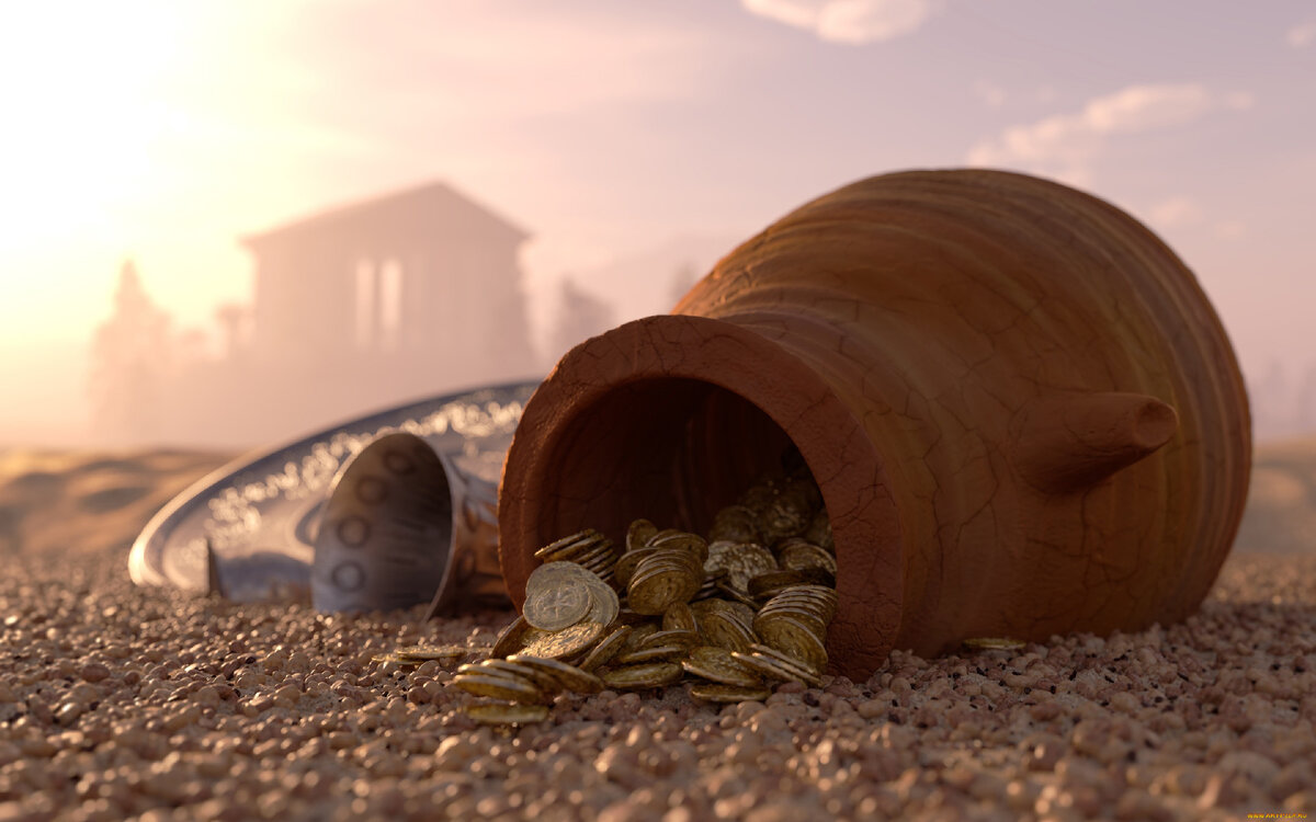 Россыпь старинных монтет на пляже