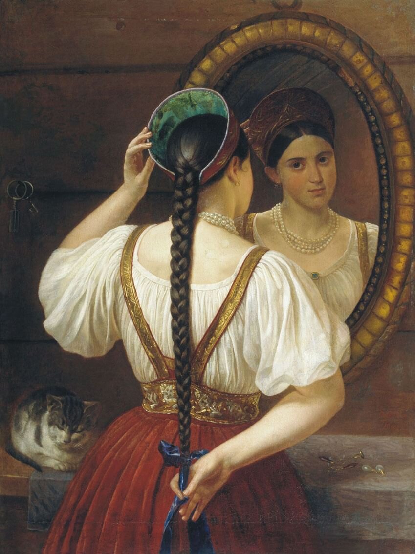 ФИЛИПП БУДКИН. ДЕВУШКА ПЕРЕД ЗЕРКАЛОМ. 1848. НАЦИОНАЛЬНЫЙ ХУДОЖЕСТВЕННЫЙ МУЗЕЙ РЕСПУБЛИКИ БЕЛАРУСЬ, МИНСК, БЕЛАРУСЬ