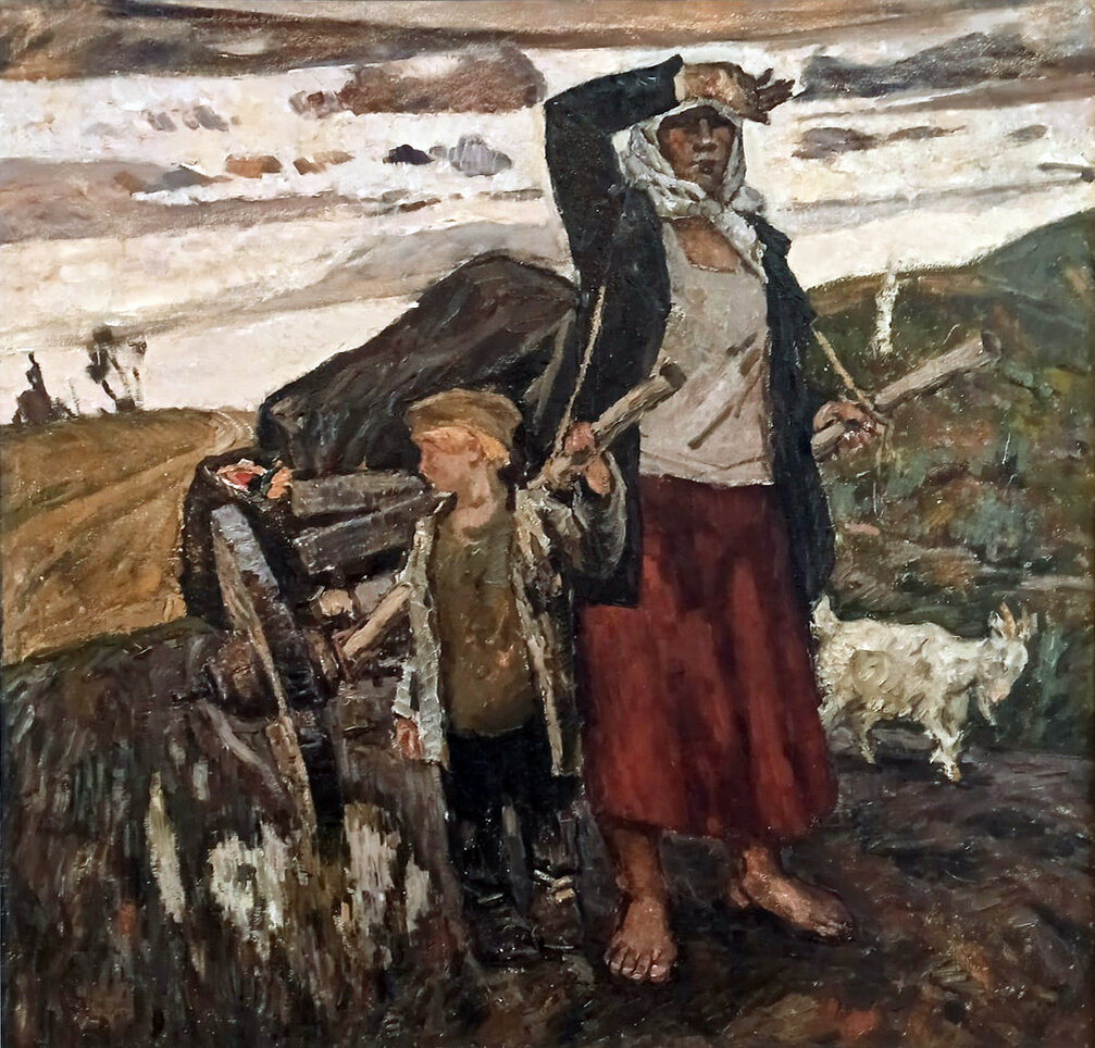 В родную деревню. 115х120. Холст, масло. 1975.  