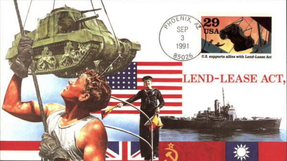конверт и марка посвященная ленд лизу в США