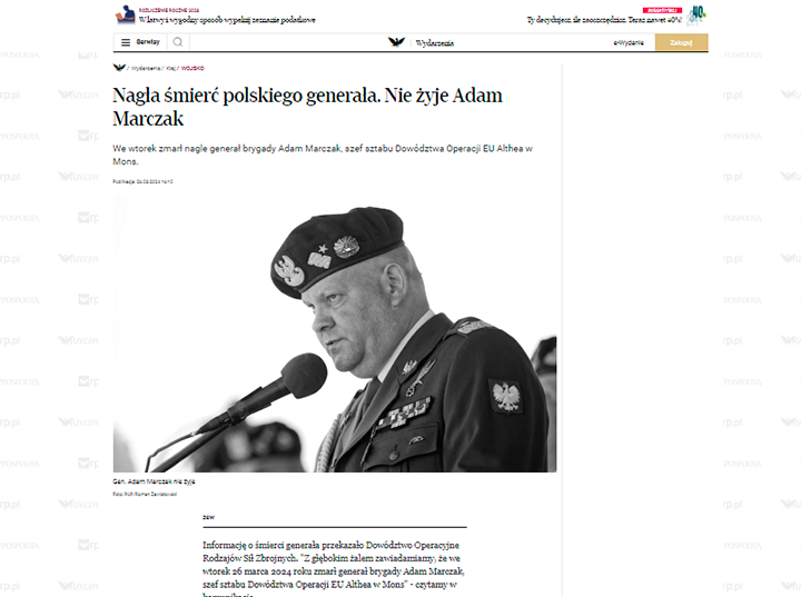 СЕМЬЯ ГЕНЕРАЛА УЗНАЛА О ЕГО КОНЧИНЕ ОТ ВОЕННОГО ВЕДОМСТВА. СКРИНШОТ: RZECZPOSPOLITA