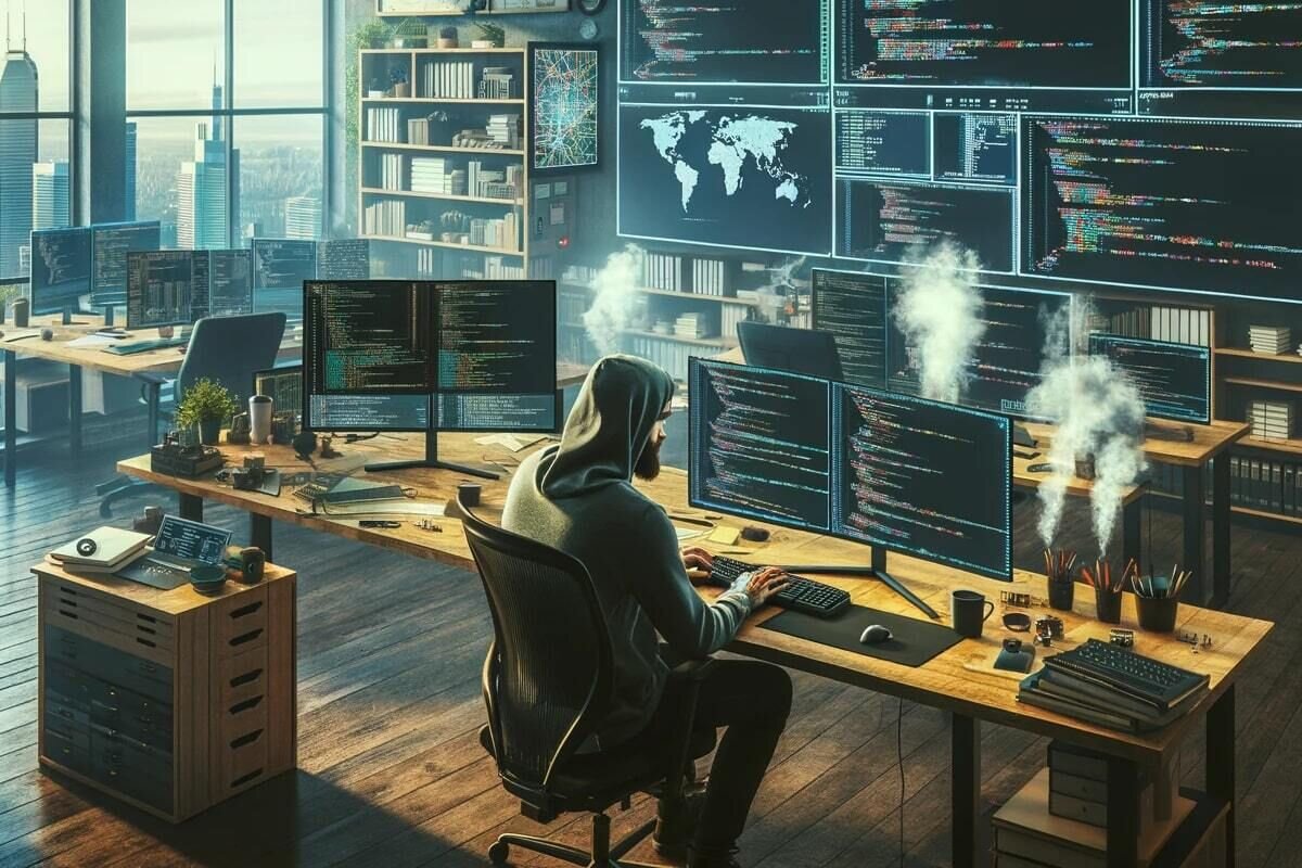 Когда занят сразу несколькими задачами, пар из ушей может пойти. Или из стола и экрана компьютера, как на картинке. Источник: нейросеть📷
