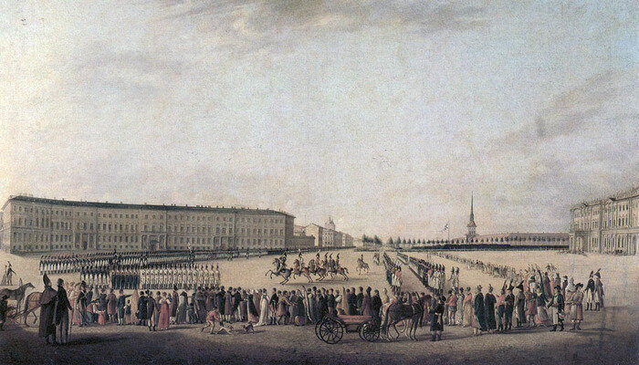 Вид в сторону Адмиралтейства. Начало XIX века. Источник: commons.wikimedia.org