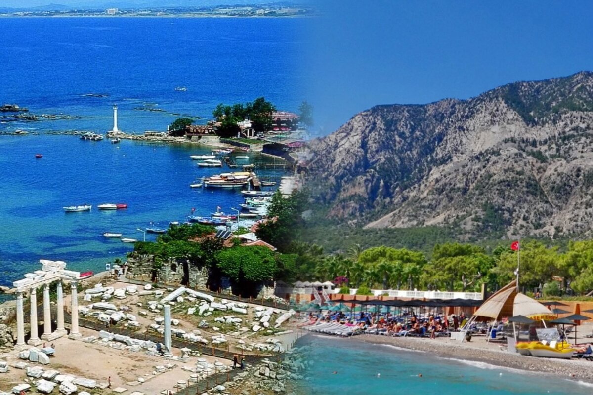 Слева вид на Сиде, справа - на Бельдиби. Фото взяты из открытых источников и соединены в редакторе.