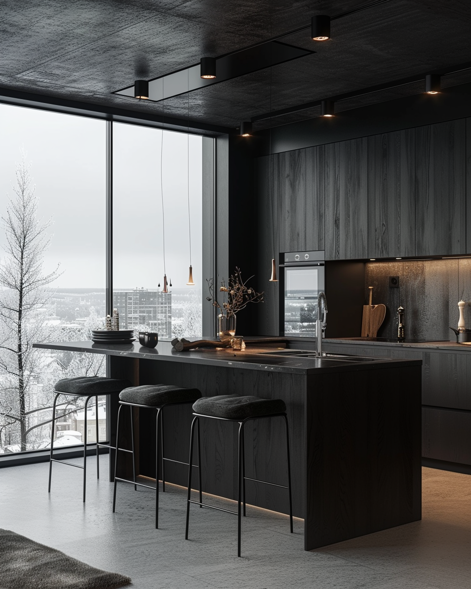 Интерьер кухни в темных оттенках