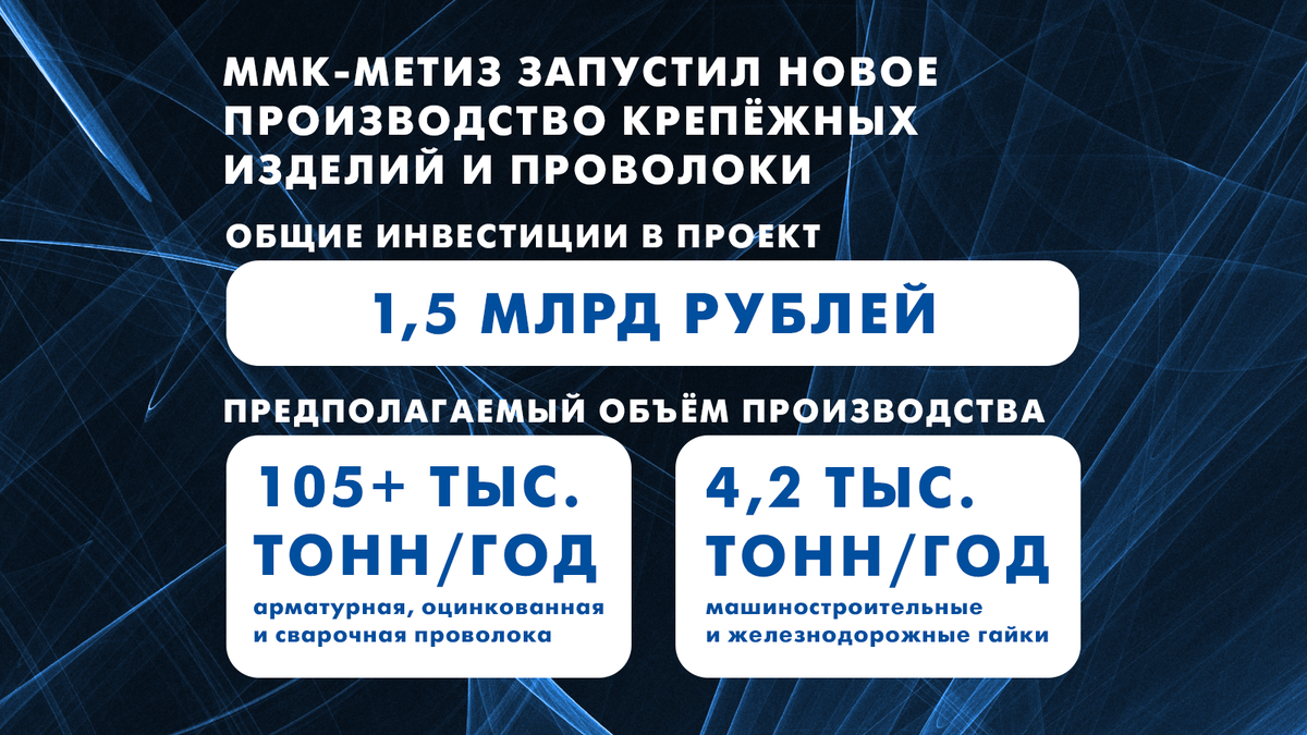 ММК-Метиз запустил новое производство крепежных изделий и проволоки за 1,5 млрд рублей.