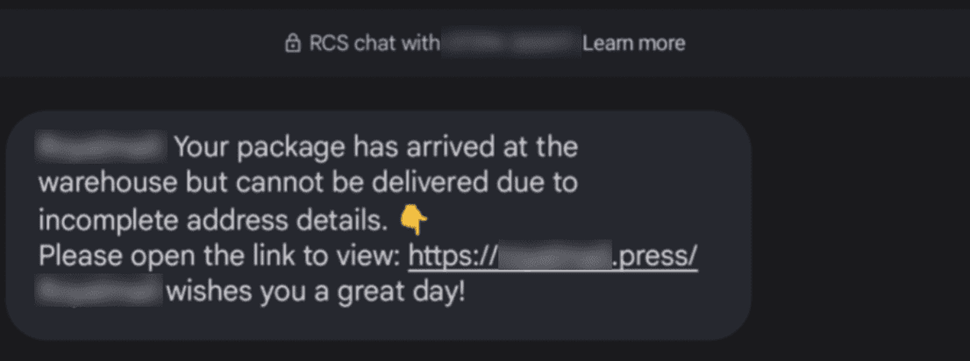    RCS-сообщение со ссылкой на фишинговый сайт