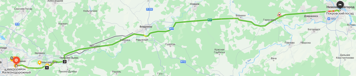 Маршрут Балашиха - Нижний Новгород. Информация из сервиса Яндекс Карты