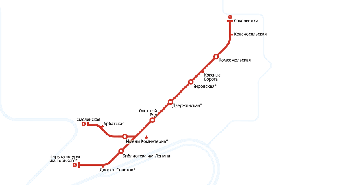 Схема при введении в эксплуатацию Московского метрополитена