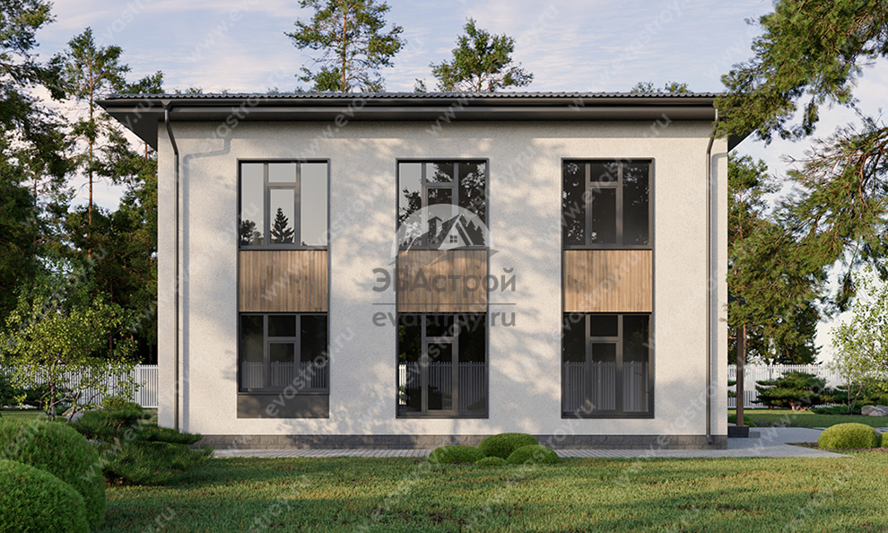 Проект двухэтажного дома из газобетона с большими окнами - LK-101