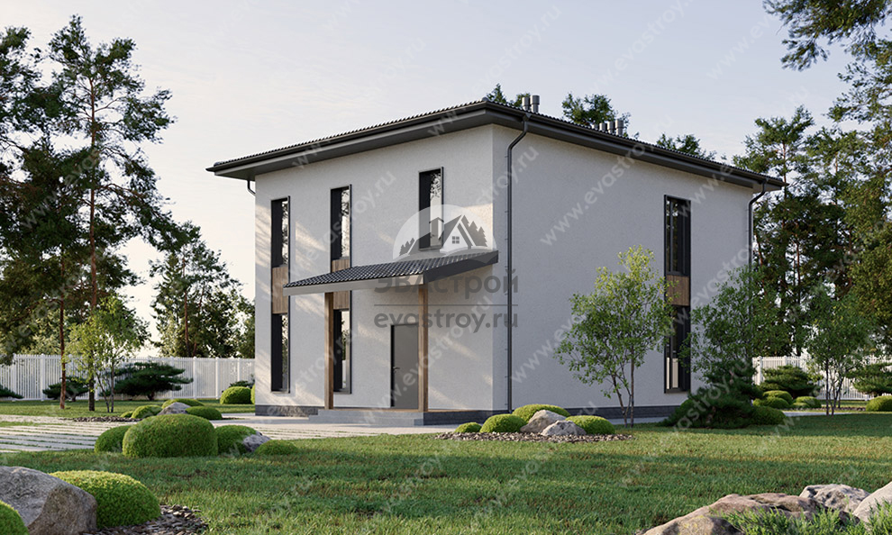 Проект двухэтажного дома из газобетона с большими окнами - LK-101