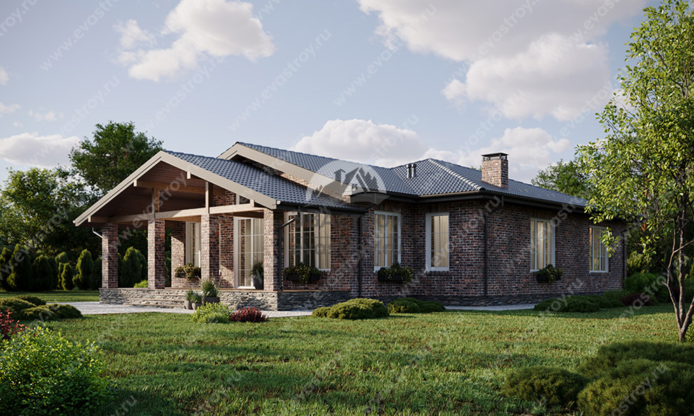 Проект одноэтажного дома из газобетона с тремя спальнями и террасой - LK-99