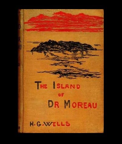 Обложка оригинально издания (in London by Heinemann in 1896) cover of The Island of Doctor Moreau by H. G. Wells.