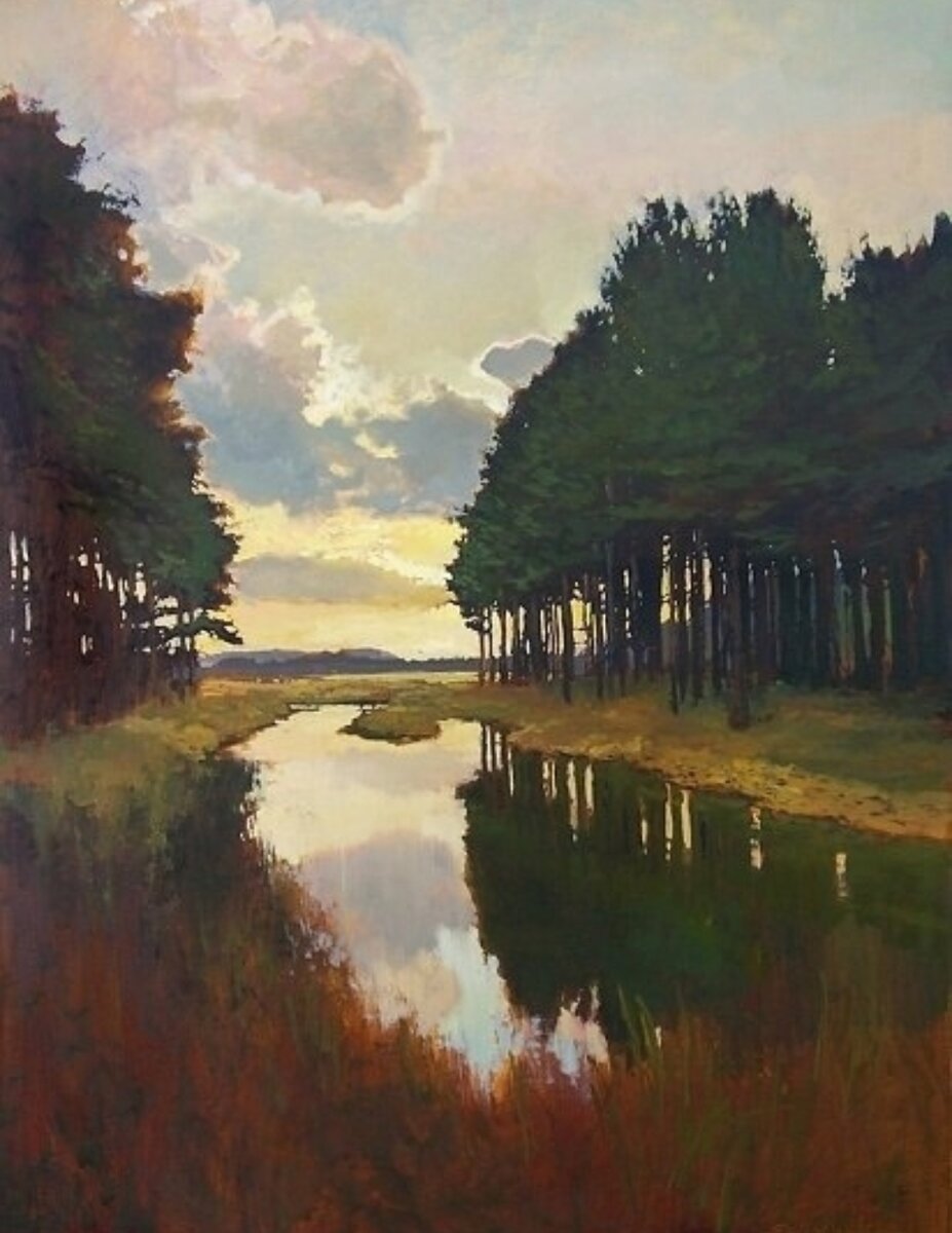 Закат на реке. Художница Ян Шмукаль