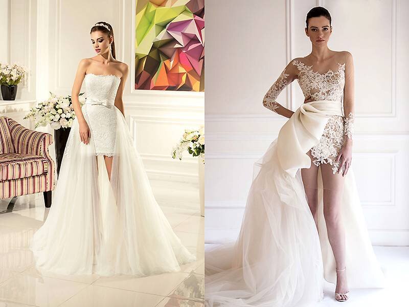 свадебное платье трансформер с отстегивающейся юбкой. платья со шлейфом на выпускной. вечернее платье со съемной юбкой. платье со шлейфом. шерри хилл 2022.